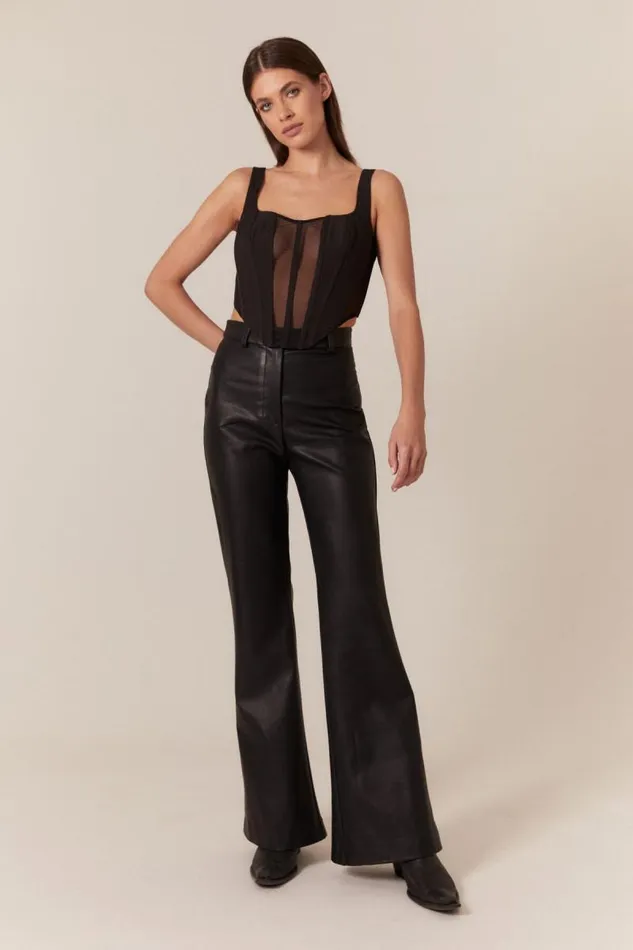 Women Bardot Pants Halifax Pu Flare Pant In Black
