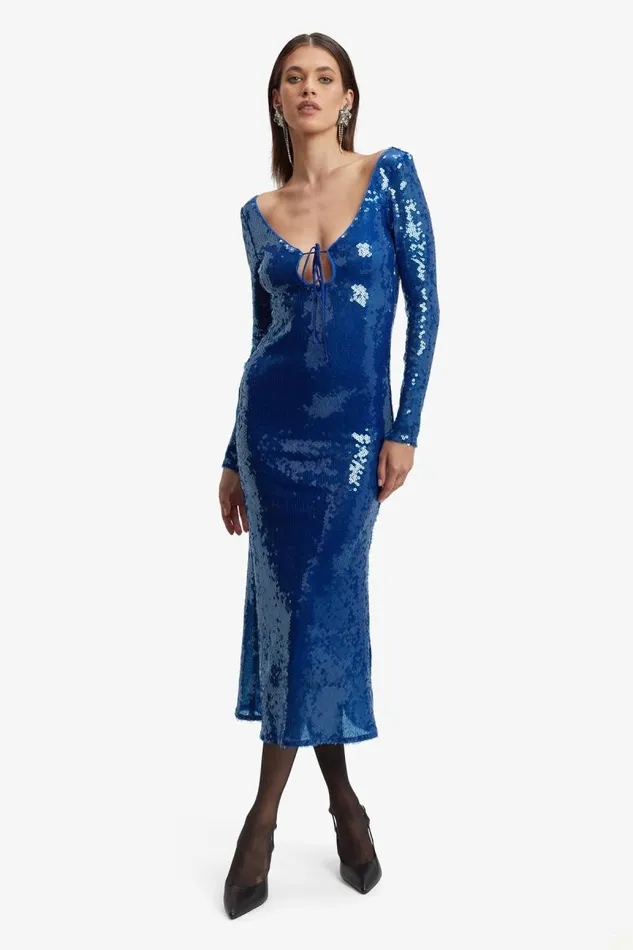 Women Bardot Party Dresses Verona Sequin Maxi Dress In Cobalt Women Bardot Party Dresses Verona Sequin Maxi Dress In Cobalt