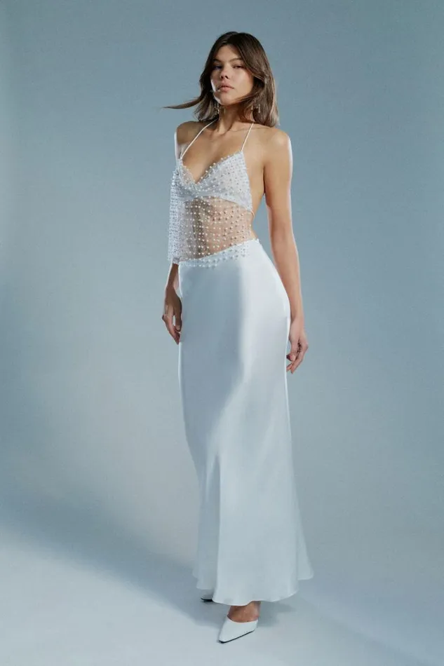 Women Bardot Skirts Isadore Satin Maxi Skirt In Orchid White