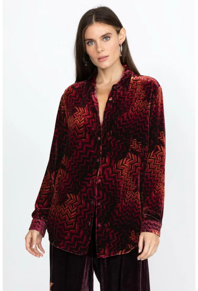 Women Belle Velvet Oversized Shirt Belle Johnny Was Tops