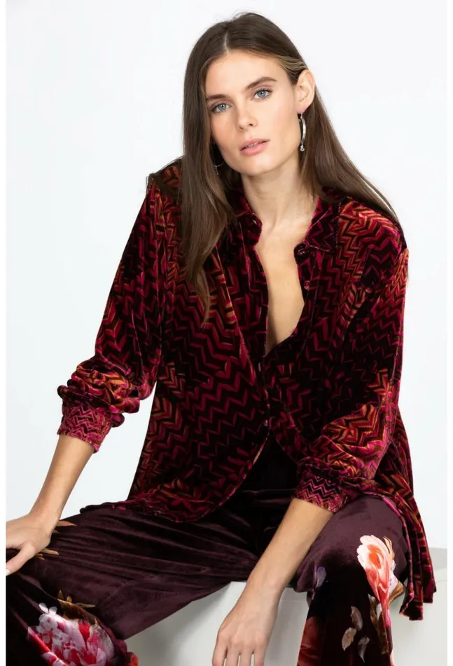 Women Belle Velvet Oversized Shirt Belle Johnny Was Tops