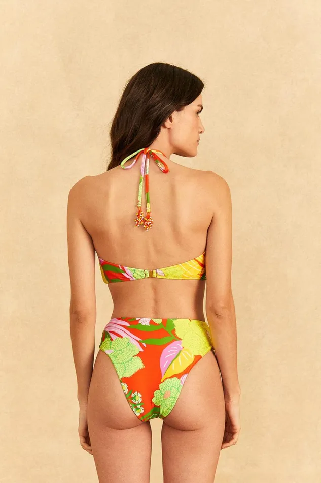 Women Bikinis Farm Rio Red Neon Floral Halter Neck Bikini Top