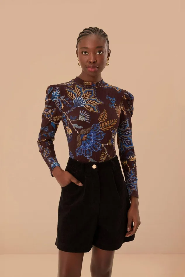 Women Bodysuits Farm Rio Brown Embroidered Garden Bodysuit