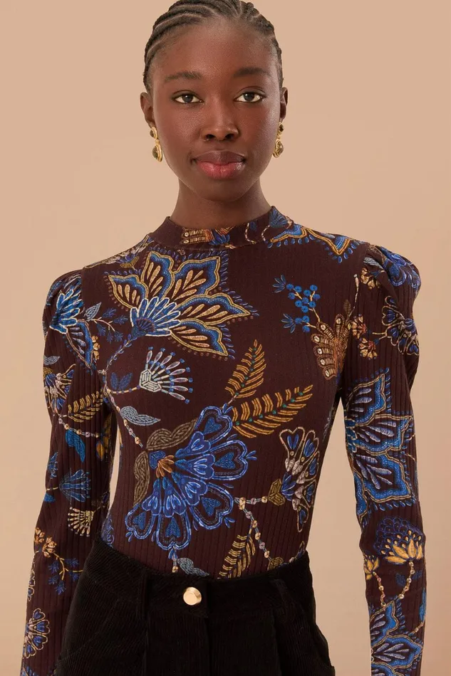 Women Bodysuits Farm Rio Brown Embroidered Garden Bodysuit