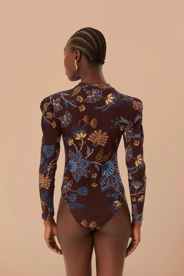 Women Bodysuits Farm Rio Brown Embroidered Garden Bodysuit