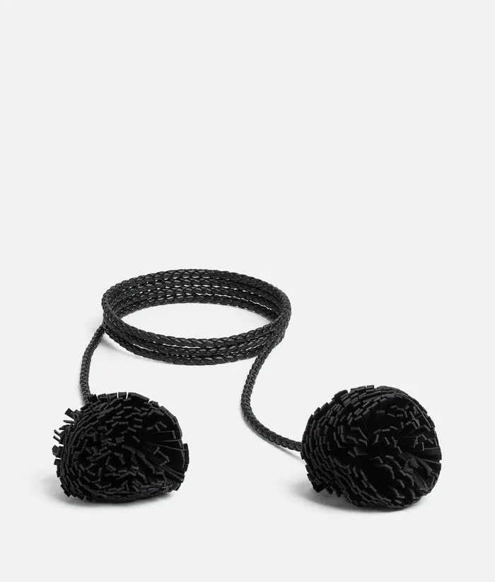 Women Bottega Veneta Belts Pompom Coaxial Belt Black