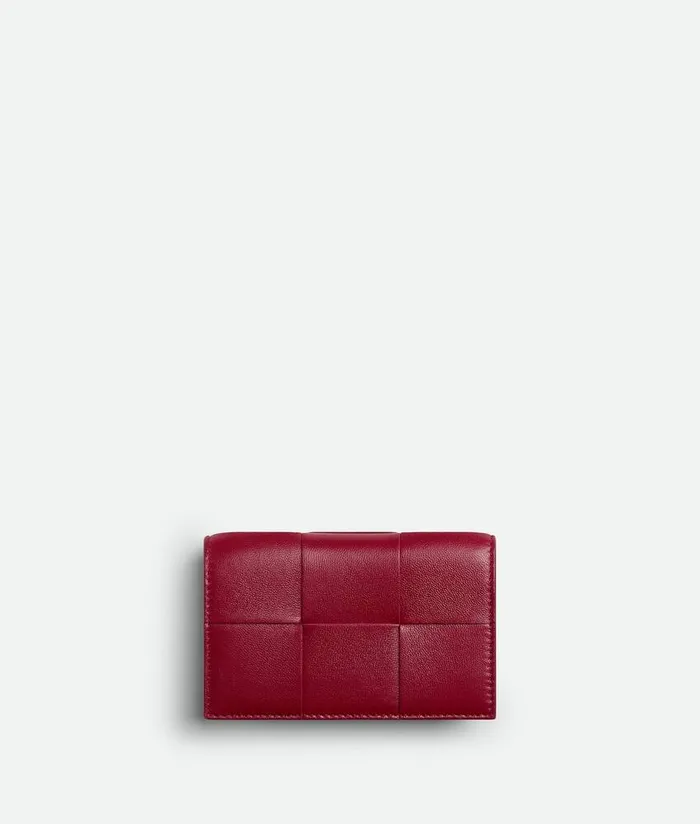 Women Bottega Veneta Card Cases Cassette Business Card Case Dark Red Bliss Washed