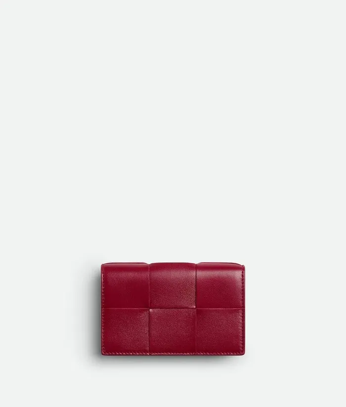 Women Bottega Veneta Card Cases Cassette Business Card Case Dark Red Bliss Washed