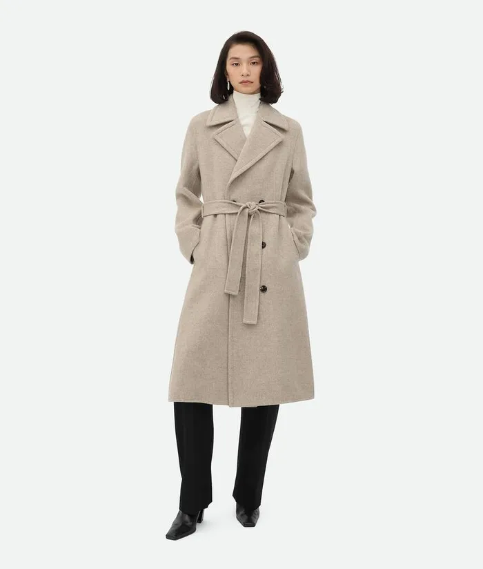 Women Bottega Veneta Coats Soft Double Cashmere Coat Riverbed Melange