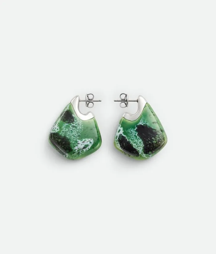 Women Bottega Veneta Earrings Small Fin Ceramic Earrings Apple Greenwhite
