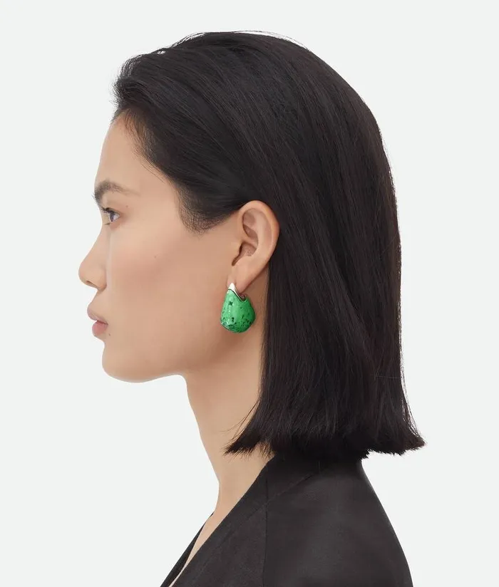 Women Bottega Veneta Earrings Small Fin Ceramic Earrings Apple Greenwhite