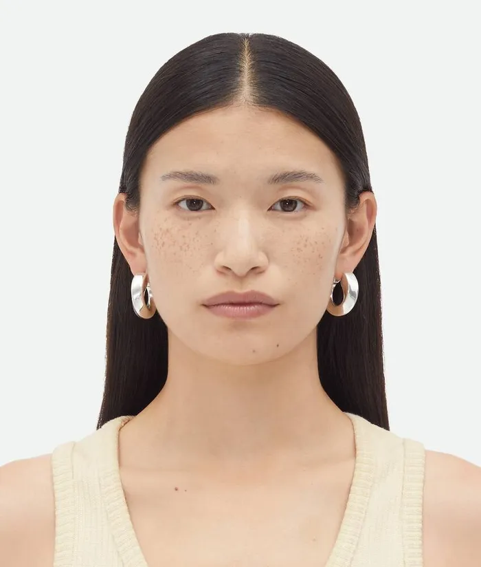 Women Bottega Veneta Earrings Twist Hoop Earrings Silver