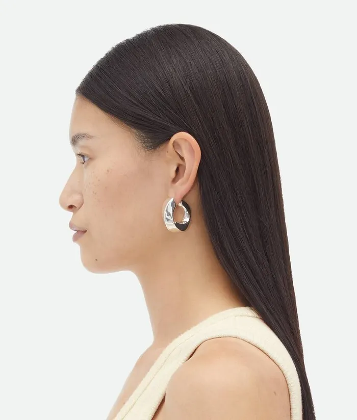 Women Bottega Veneta Earrings Twist Hoop Earrings Silver