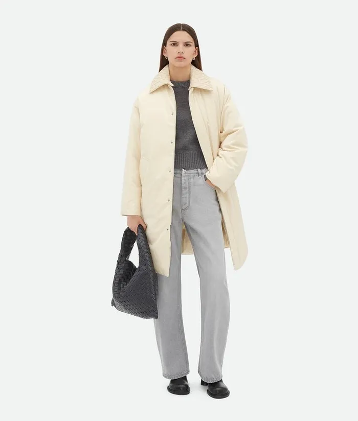 Women Bottega Veneta Jackets Cotton Twill Puffer Jacket Sea Salt