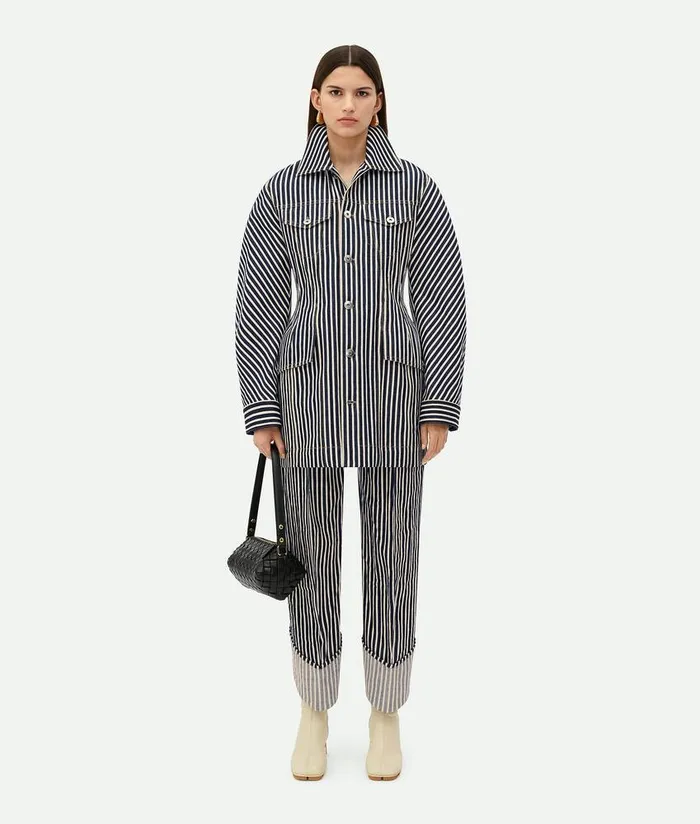 Women Bottega Veneta Jackets Striped Cotton Drill Jacket Navyecru