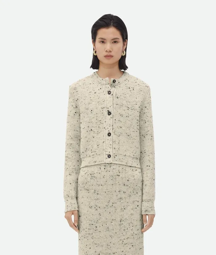 Women Bottega Veneta Knitwear Textured Wool Rib Cardigan Dove