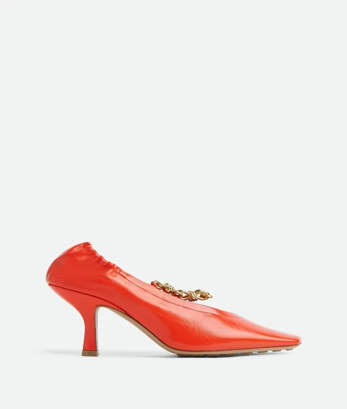 Women Bottega Veneta Pumps Sharp Chain Pump New Orange