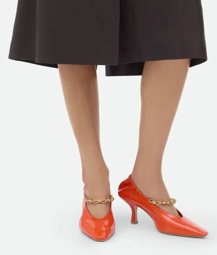 Women Bottega Veneta Pumps Sharp Chain Pump New Orange