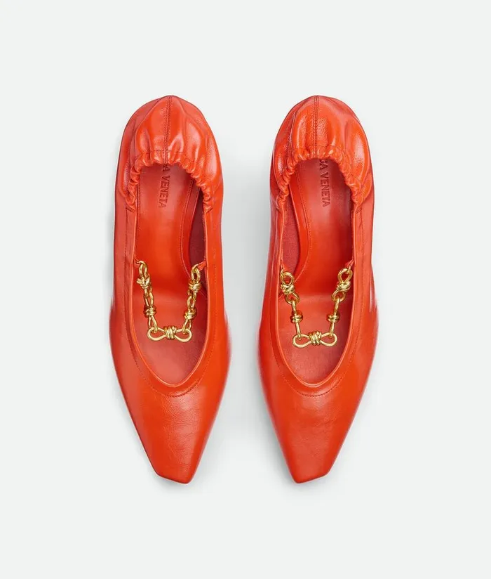 Women Bottega Veneta Pumps Sharp Chain Pump New Orange