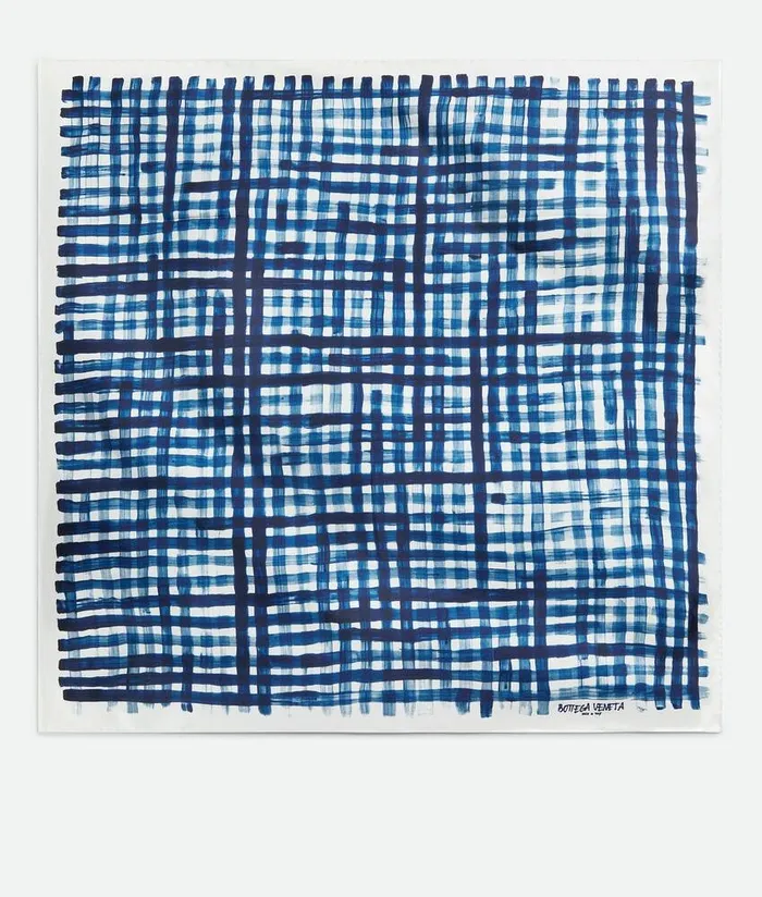 Women Bottega Veneta Scarves Printed Silk Check Foulard Bluewhite