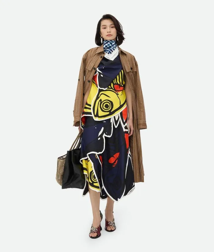 Women Bottega Veneta Scarves Printed Silk Check Foulard Bluewhite