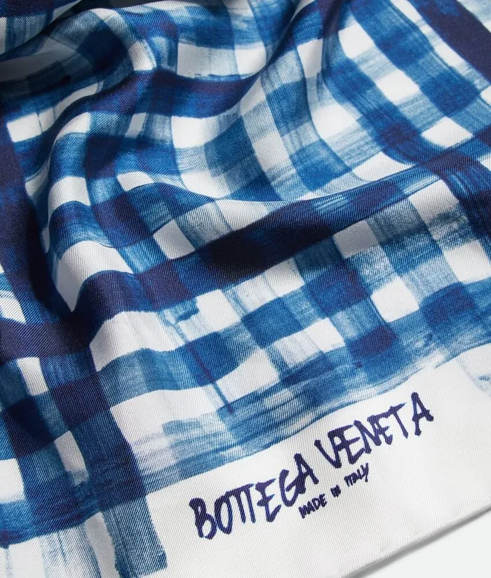 Women Bottega Veneta Scarves Printed Silk Check Foulard Bluewhite
