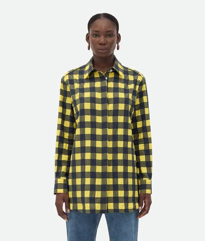 Women Bottega Veneta Shirts Gingham Cotton Shirt Yellowshrubwave
