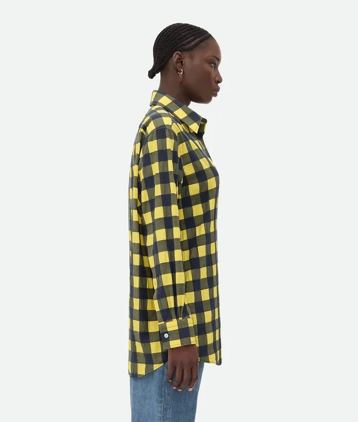 Women Bottega Veneta Shirts Gingham Cotton Shirt Yellowshrubwave