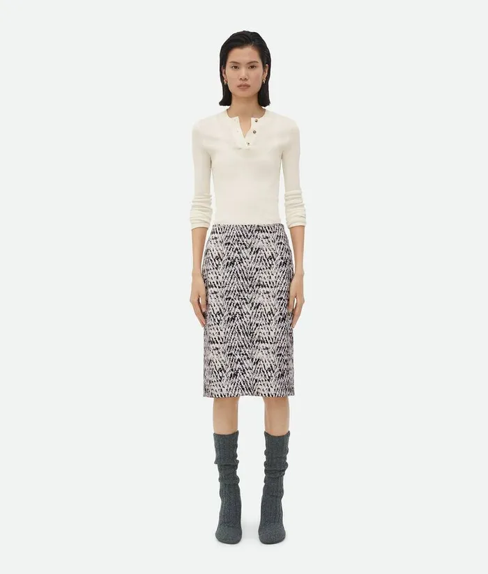 Women Bottega Veneta Skirts Printed Leather Chevron Skirt Blackwhite