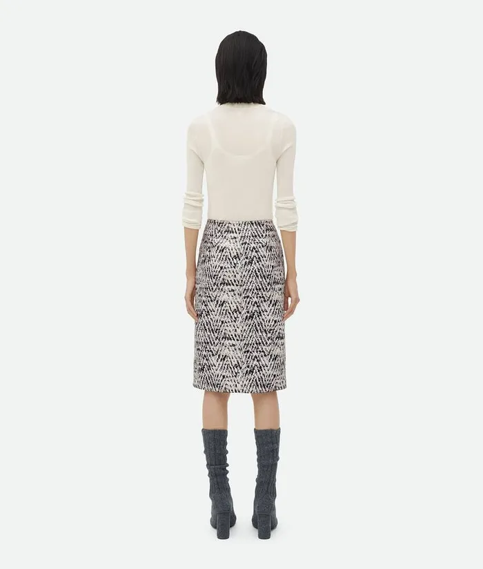 Women Bottega Veneta Skirts Printed Leather Chevron Skirt Blackwhite