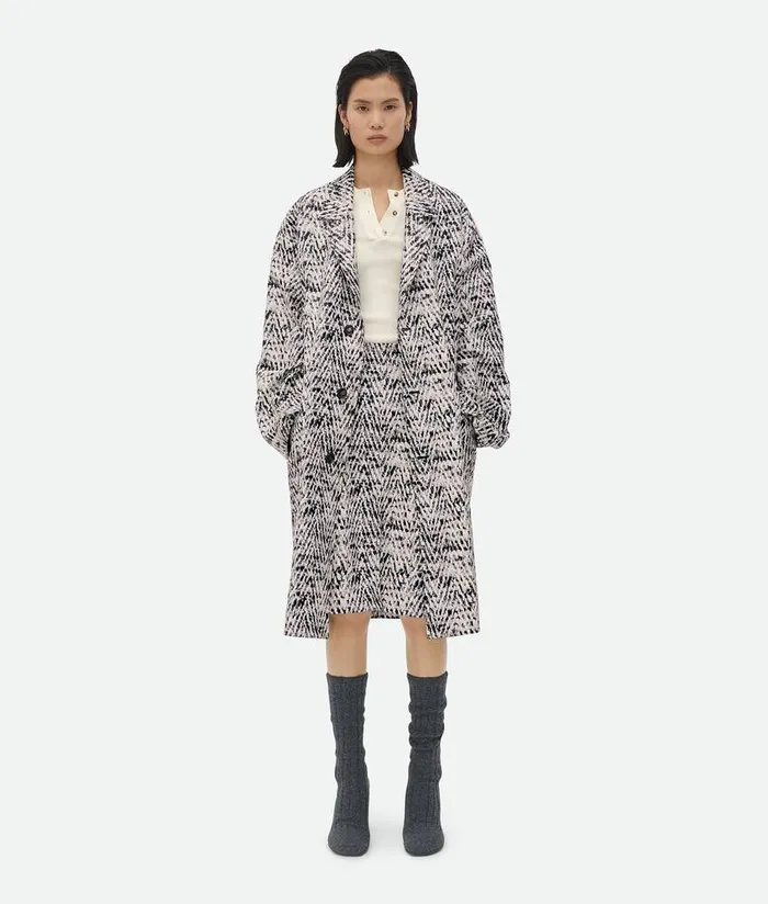 Women Bottega Veneta Skirts Printed Leather Chevron Skirt Blackwhite