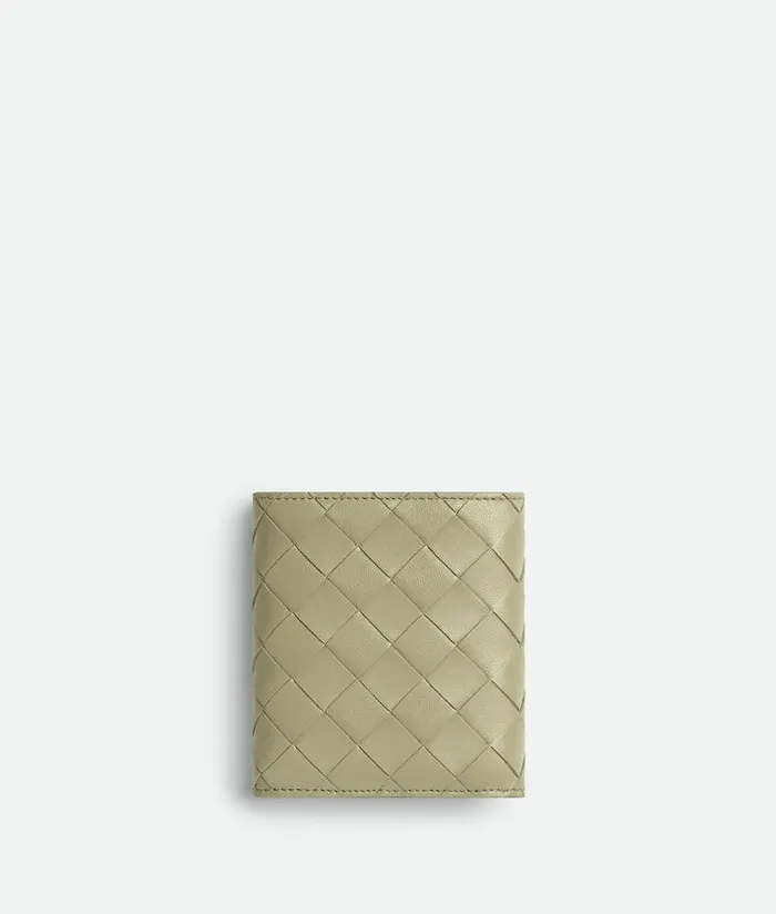 Women Bottega Veneta Small Wallets Intrecciato TriFold Wallet With Origami Coin Purse Travertine New Sauge