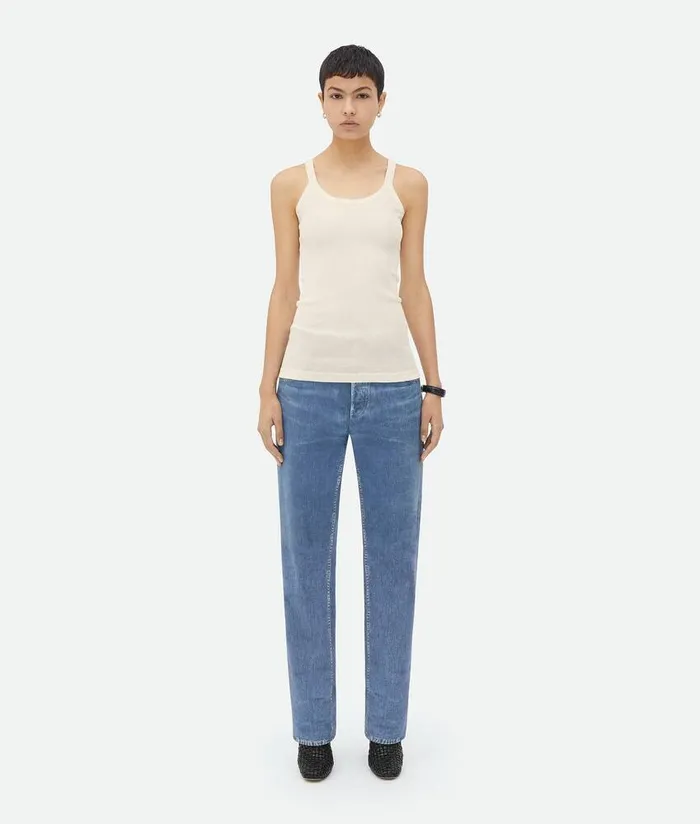 Women Bottega Veneta Tops And TShirts Slim Fit Light Cotton Tank Top Chalk