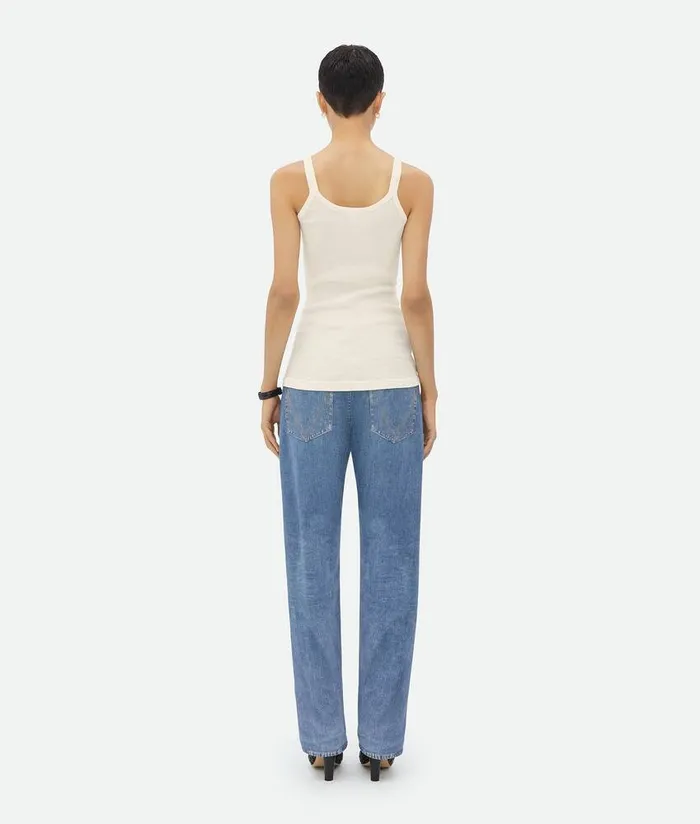 Women Bottega Veneta Tops And TShirts Slim Fit Light Cotton Tank Top Chalk