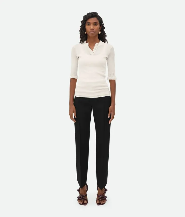Women Bottega Veneta Tops And TShirts Slim Fit Light Cotton Top Chalk