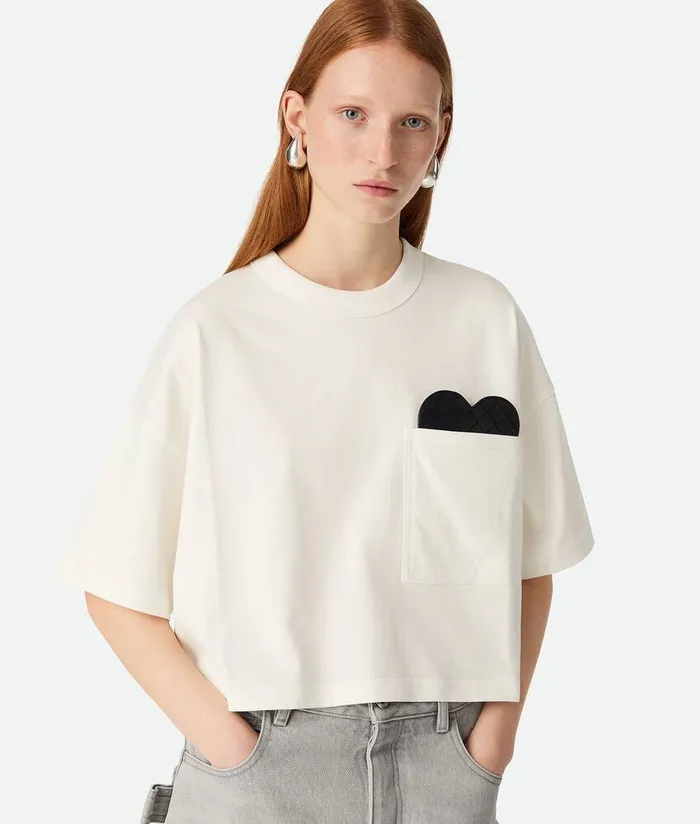 Women Bottega Veneta Tops And TShirts Soft Cotton Jersey TShirt Chalk