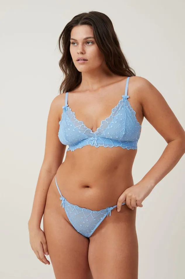 Women Bras Cotton On Sasha Embroidered Mesh Triangle Bralette Dream Cloud