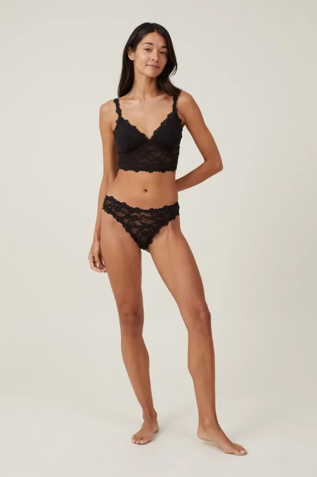 Women Bras Cotton On Stretch Lace Longline Bralette Black