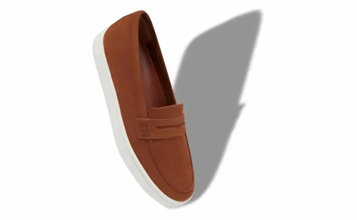 Women Brown Suede Penny Loafers Manolo Blahnik Flats