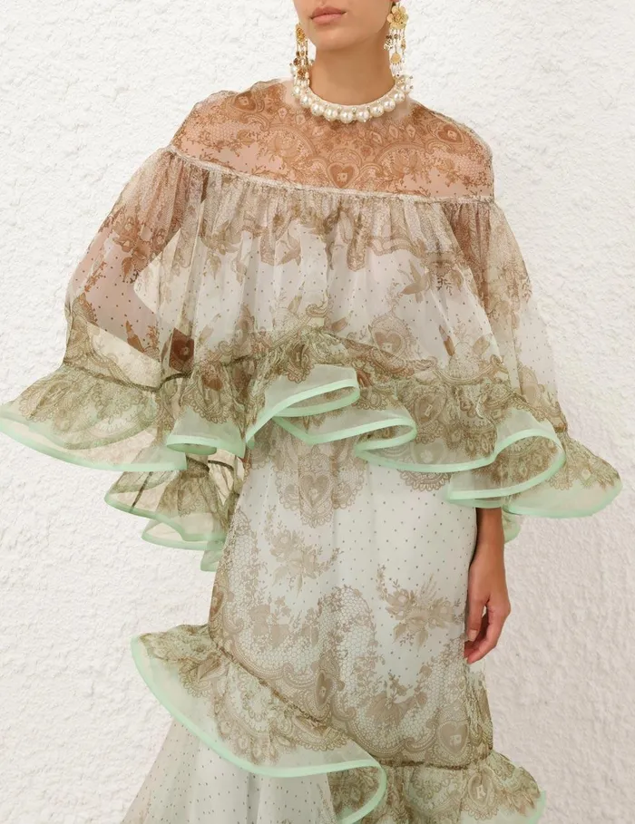 Women Clothing Zimmermann Crush Embellished Blouse Mint Lace Print