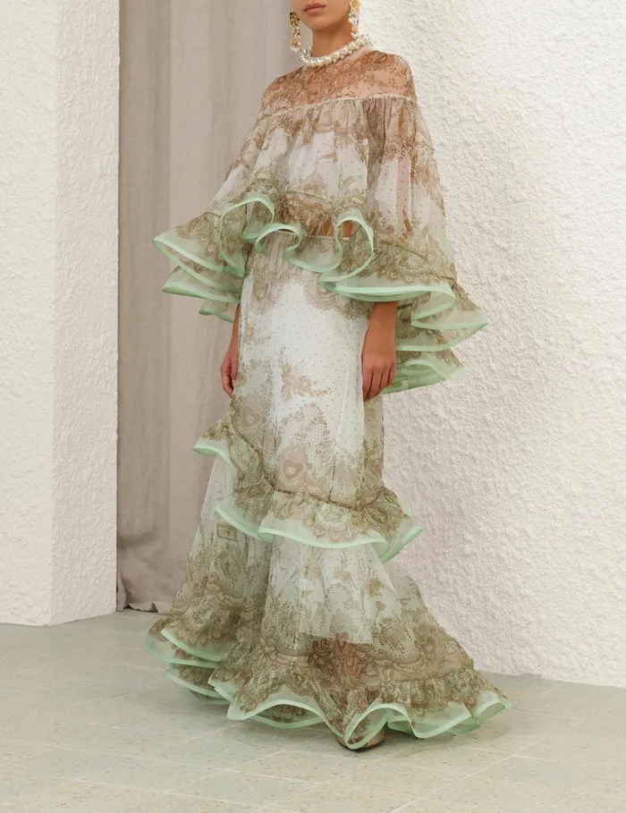 Women Clothing Zimmermann Crush Embellished Blouse Mint Lace Print