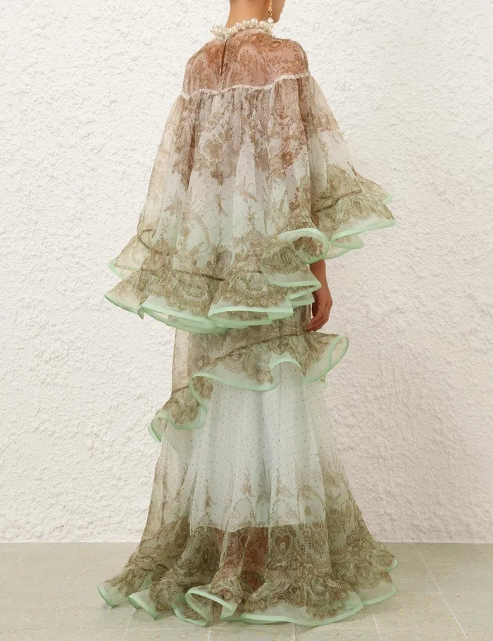 Women Clothing Zimmermann Crush Embellished Blouse Mint Lace Print