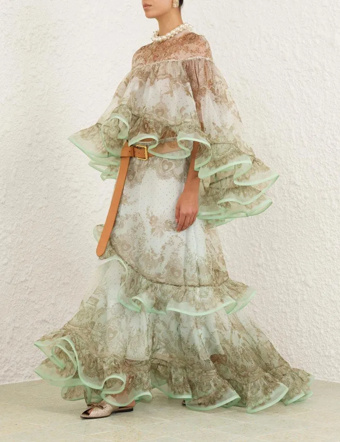 Women Clothing Zimmermann Crush Embellished Blouse Mint Lace Print