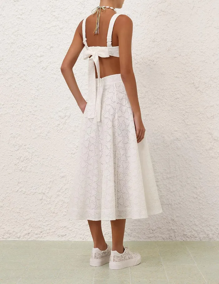 Women Clothing Zimmermann Crush Embroidered Midi Skirt Ivory