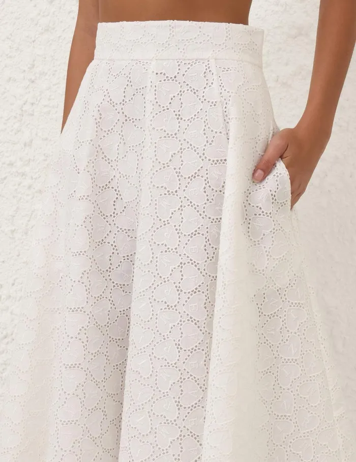 Women Clothing Zimmermann Crush Embroidered Midi Skirt Ivory