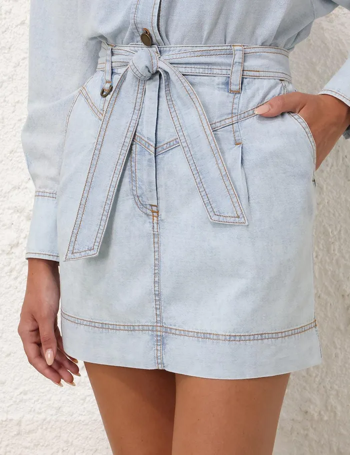 Women Clothing Zimmermann Denim Skirt Blue Smoke