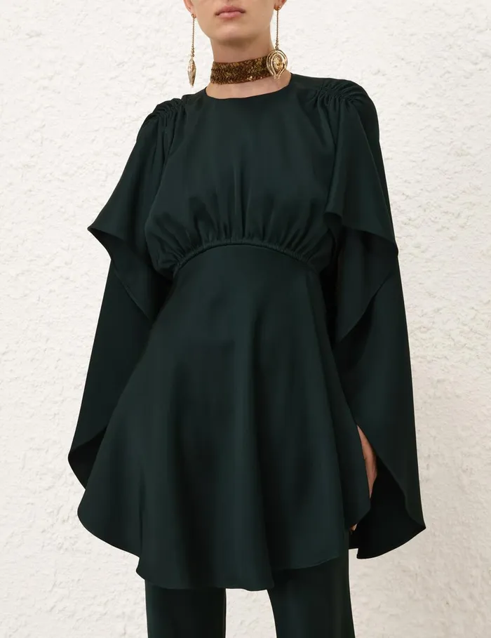 Women Clothing Zimmermann Eden Cascading Mini Dress Bottle Green