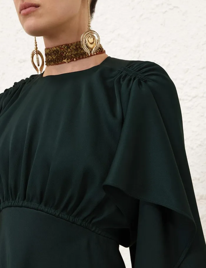Women Clothing Zimmermann Eden Cascading Mini Dress Bottle Green