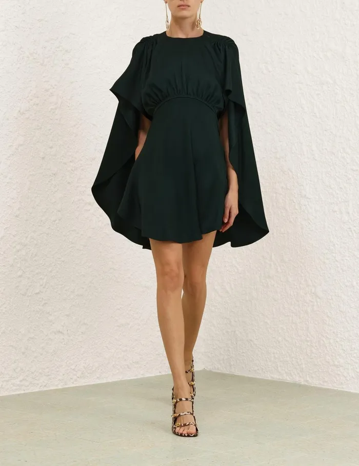 Women Clothing Zimmermann Eden Cascading Mini Dress Bottle Green