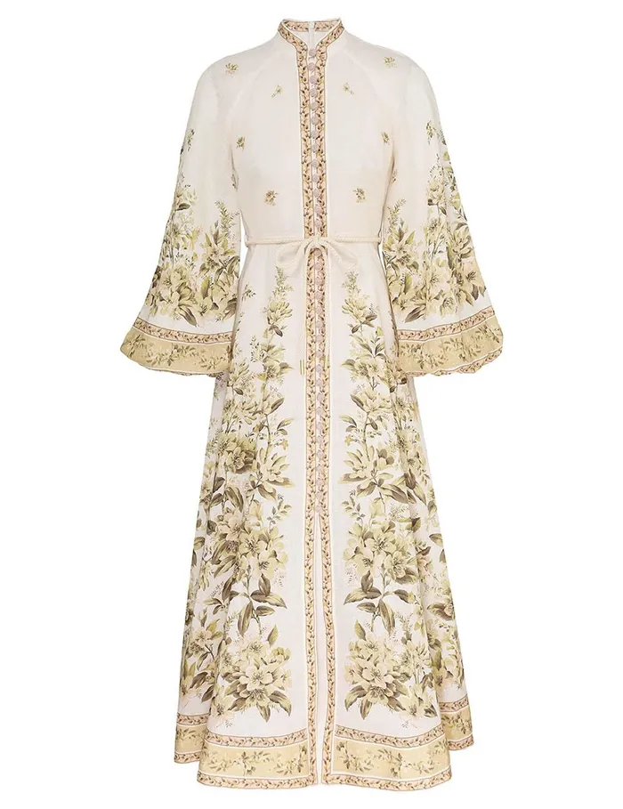 Women Clothing Zimmermann Golden Buttoned Midi Dress Sage Toile Floral